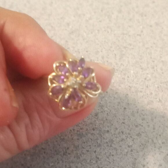 10k diamond and marquise cut amethyst ring size 7 - Picture 2 of 5